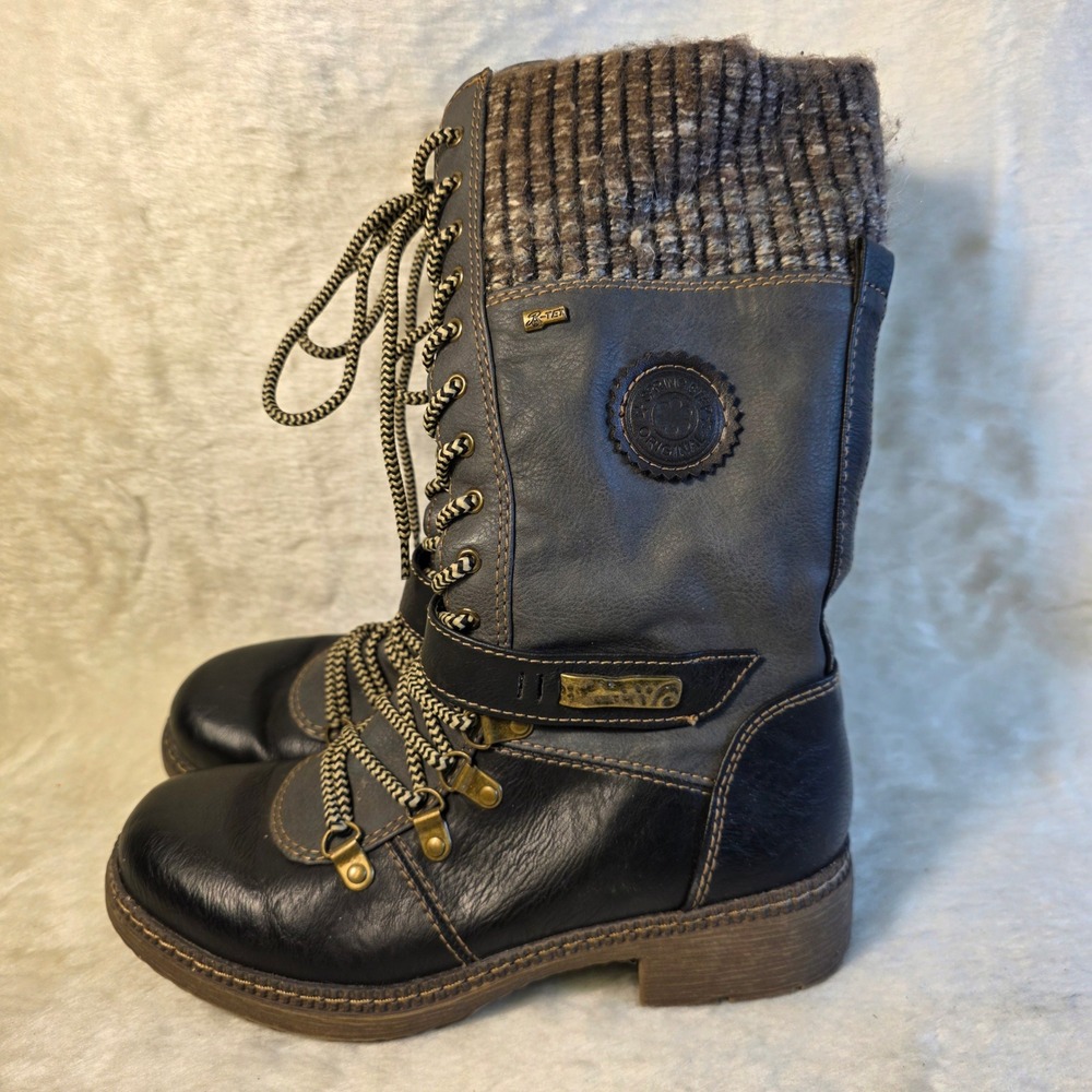 Spring Step Tall Lace Up Boots Black Sweater Cuff Women 37 6 6.5 Excellent